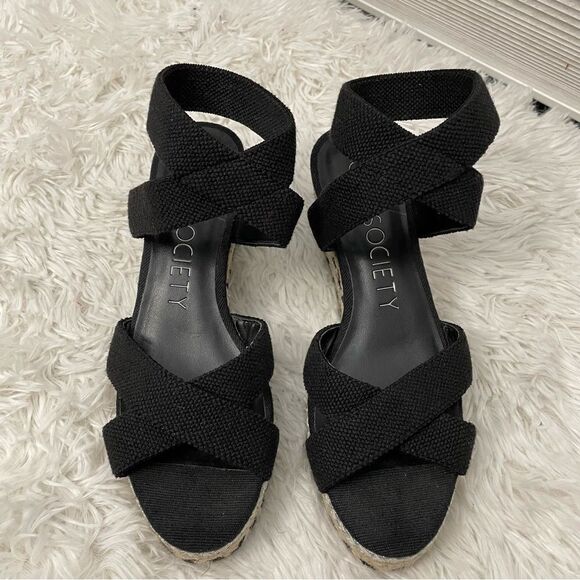 Sole Society Carmelina Espadrille Wedge Sandals Black Ankle strap Size 7.5M/ 38 - Picture 2 of 8